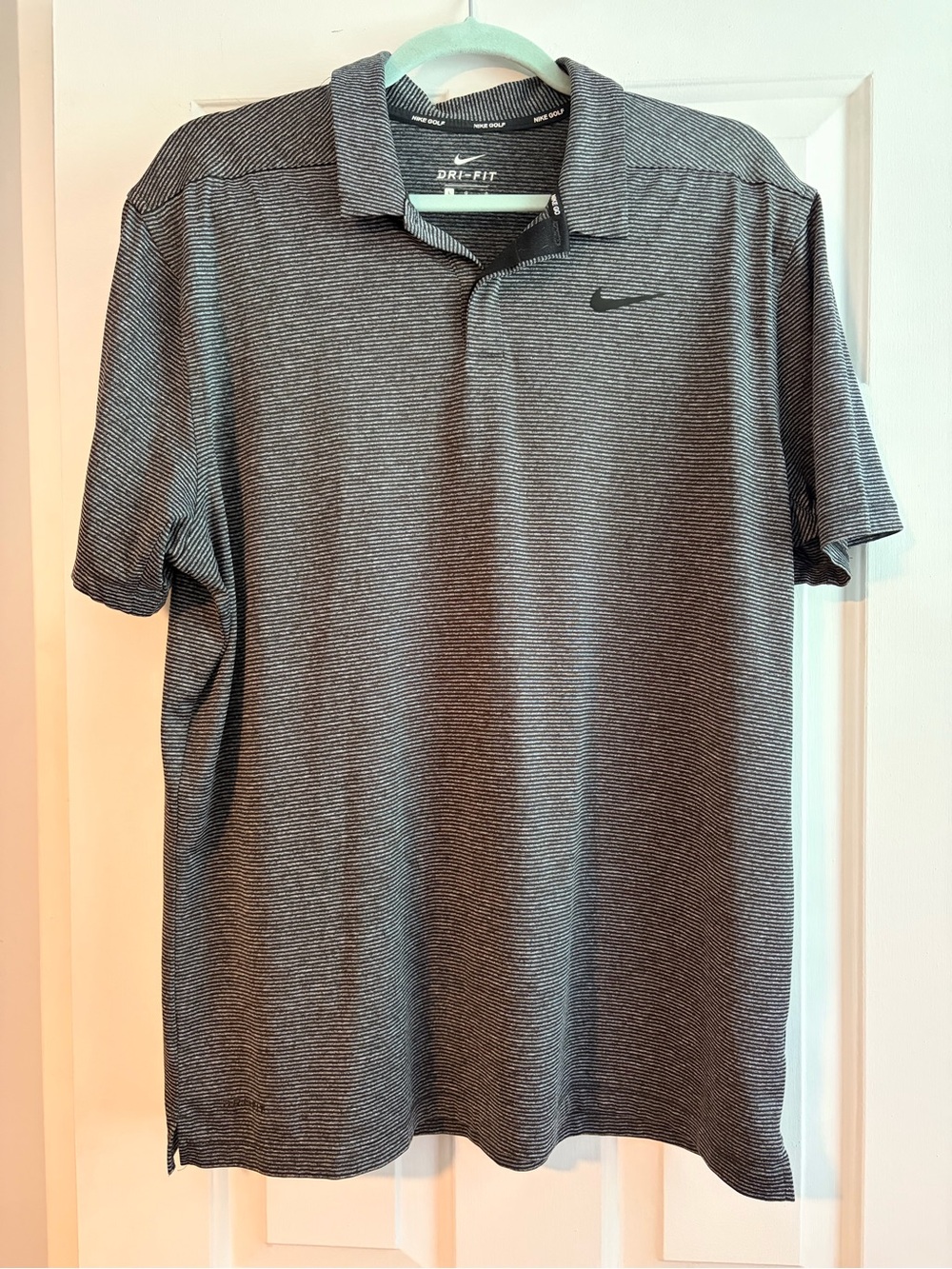 Men’s Nike Black and White Micro-Striped Polo, Dri-Fit